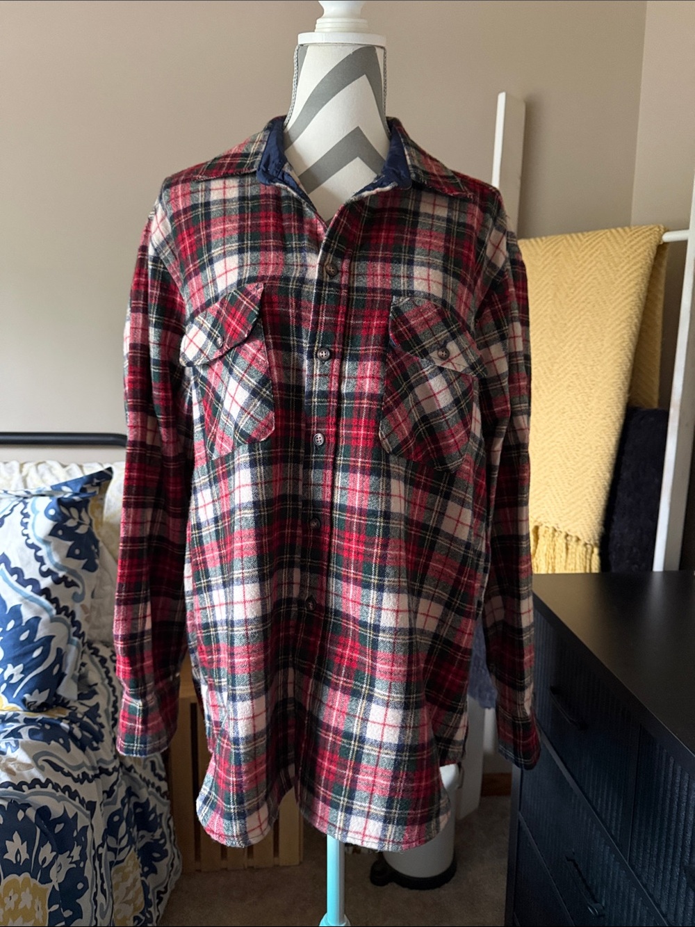 Lord & Taylor Vintage Red and Green Plaid Button-Down Shirt